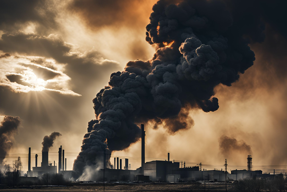 Massive chemical plume covering the sky, many had to evacuate. (Ai image created in canva)